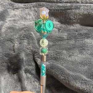 Teal and Silver Fancy Beaded Pen with rose.